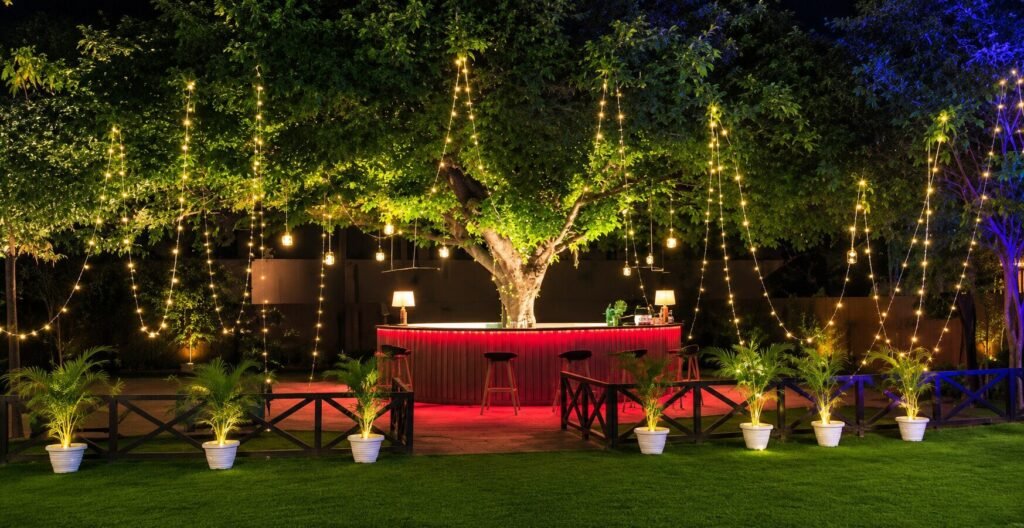 Fairy-lit garden bar