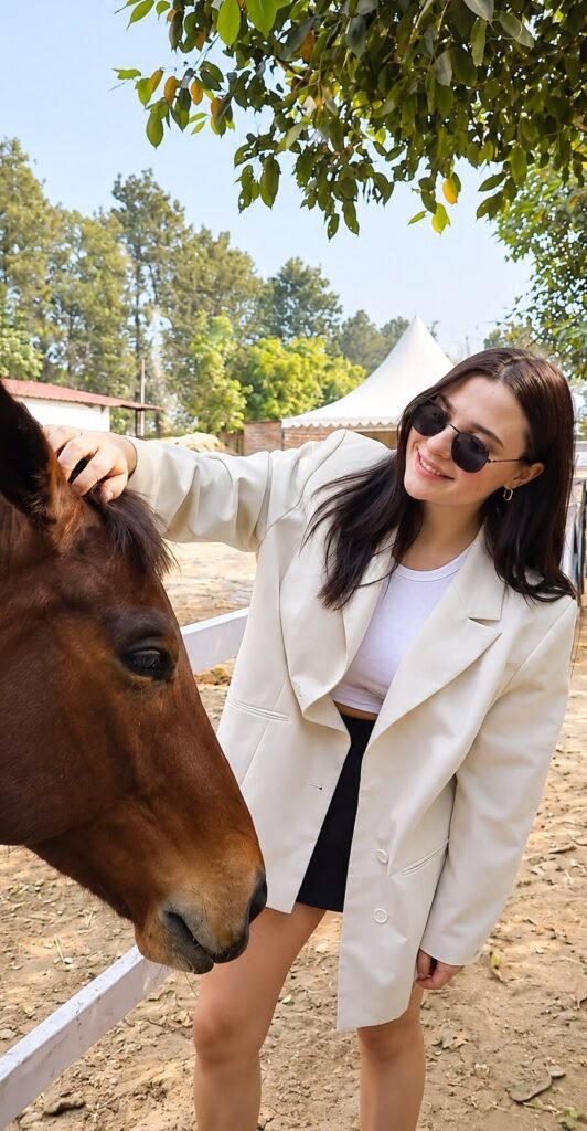 Guest with a horse in the arena