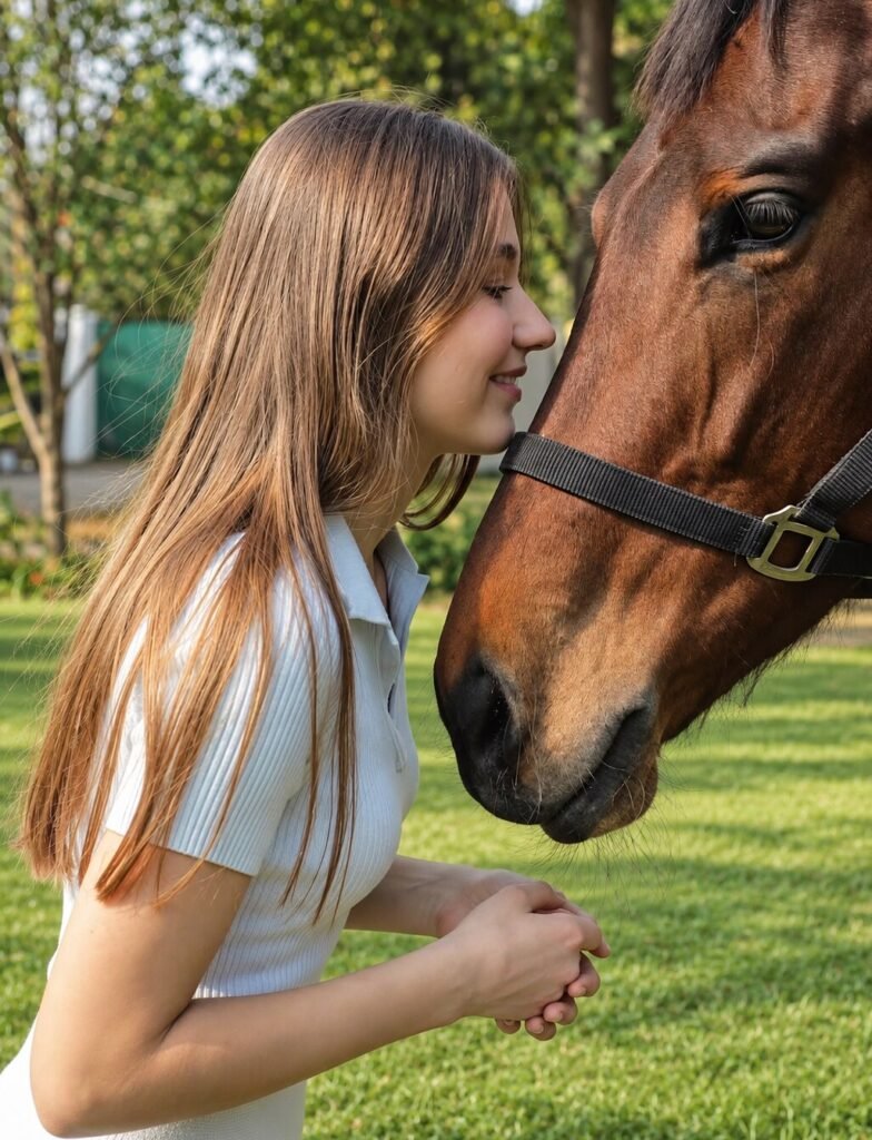 Guest meeting a horse at The Aravali Farms